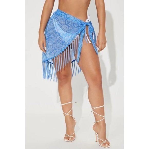Catherine Malandrino Summer Moves Chiffon Tassel Tie Sarong Blue XL RefFNB3‎ - Picture 1 of 9